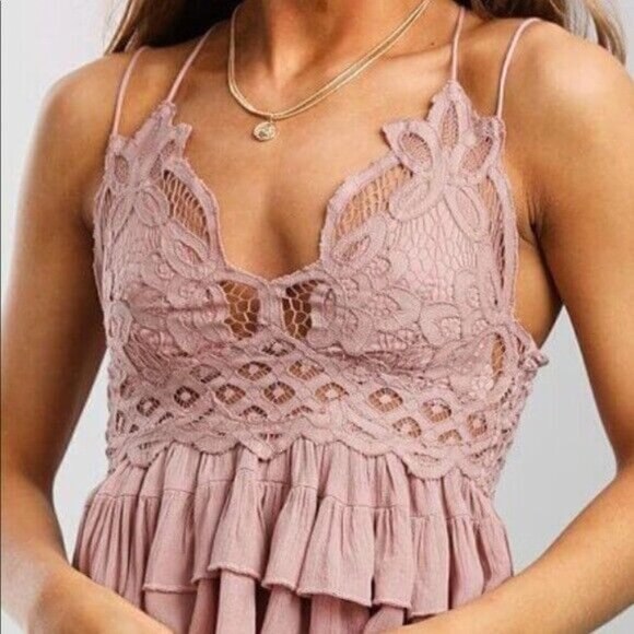 Free People Tops - Free People Adella Crop Top Lace Cami Size Small Ruffle Tiered Smocked-Back NEW